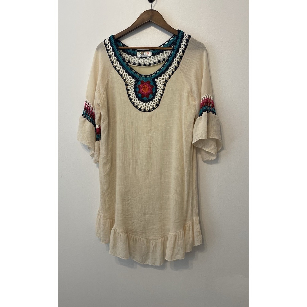 The India Boutique Dress One Size Crocheted Ruffle Cover Up  Boho Beach Vacation